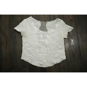 Kimchi Blue White T-Shirt Embroidered Sheer Back